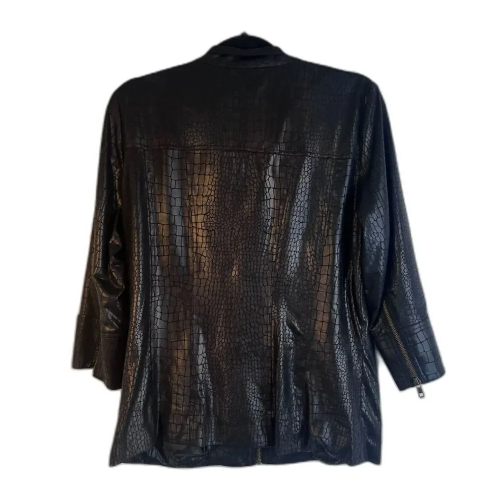 Multiples Faux Leather Faux Crocodile Zip Up Edgy Jacket Size MD‎ Punk Grunge